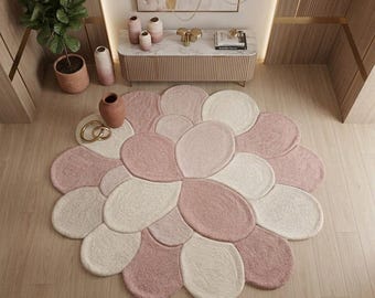 Pink Flower Rug, Handmade Tufted Rug, Girls Room Decor