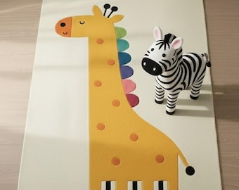 Handmade Giraffe Piano Rug, Cartoon Animal Nursery Carpet