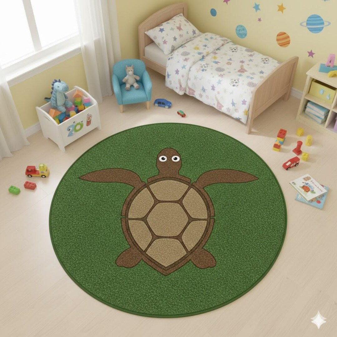 Turtle Rug Cream Round Sea Turtle Rug - Etsy