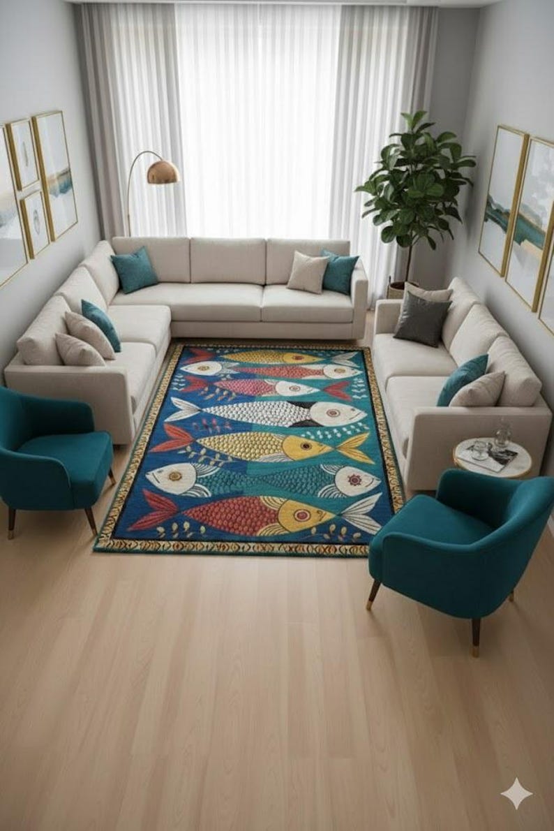Colorful Fish Area Rug, Nautical Hand Tufted Carpet - Etsy