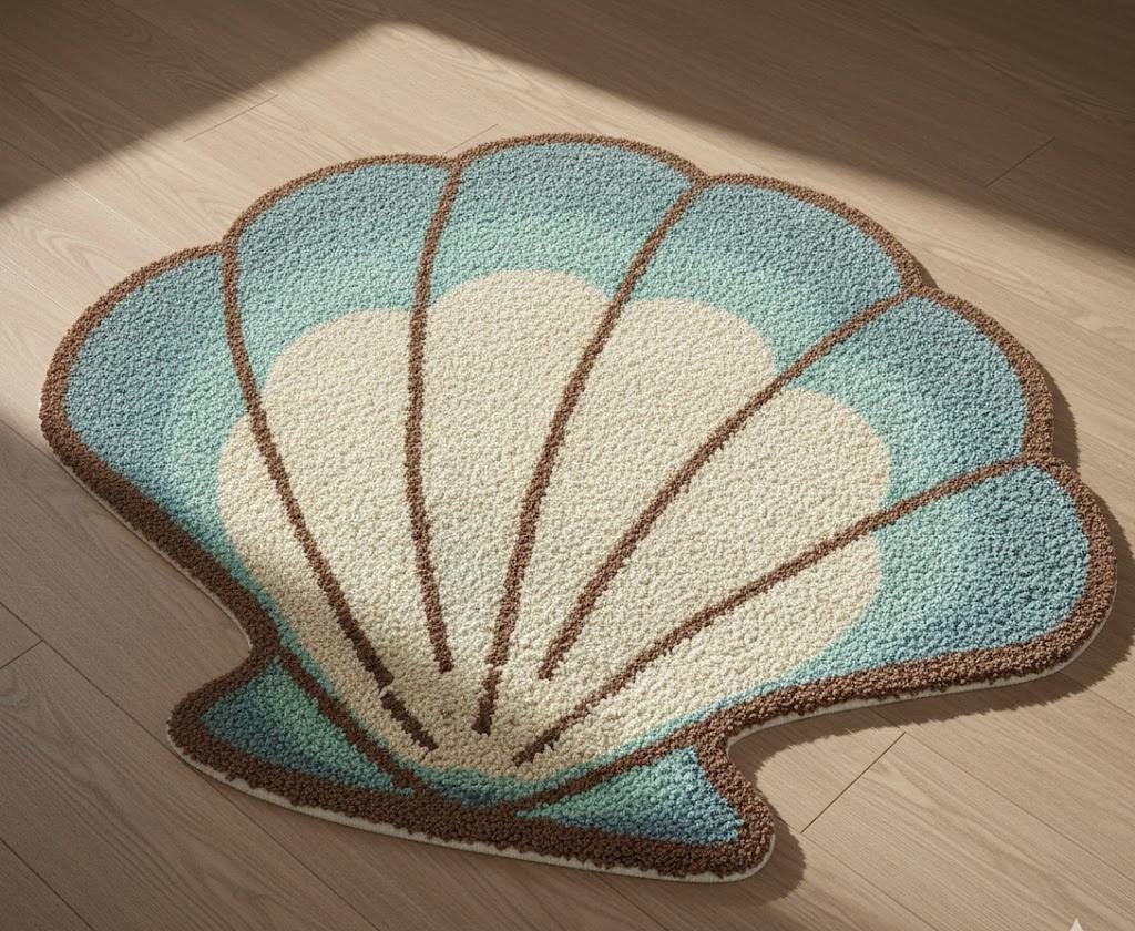 Blue Shell Shapped Rug Handmade Blue Seashell Tufted Rug - Etsy