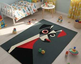 Abstract Dog Area Rug - Handmade Wool Rug for Living Room, Bedroom Decor