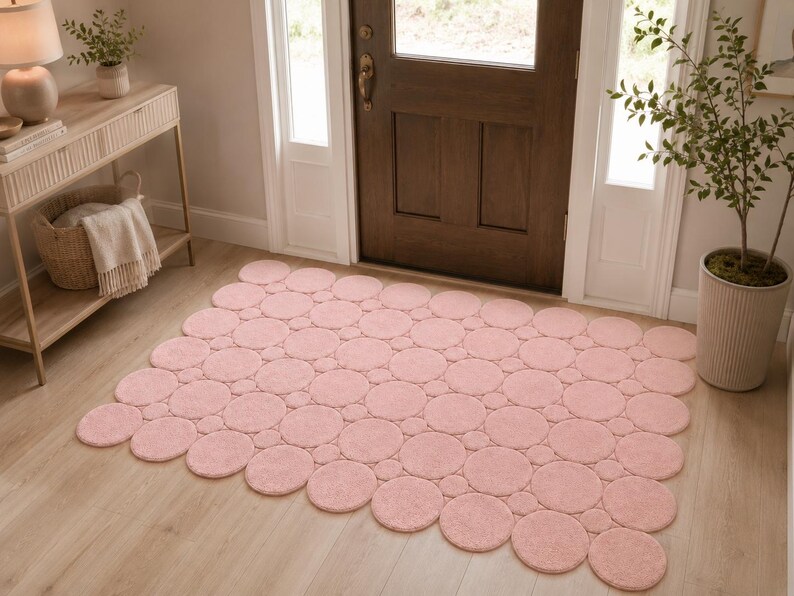 Pink Scalloped Nursery Rug - Luxury Soft Round Circle Grid Hand Tufted ...
