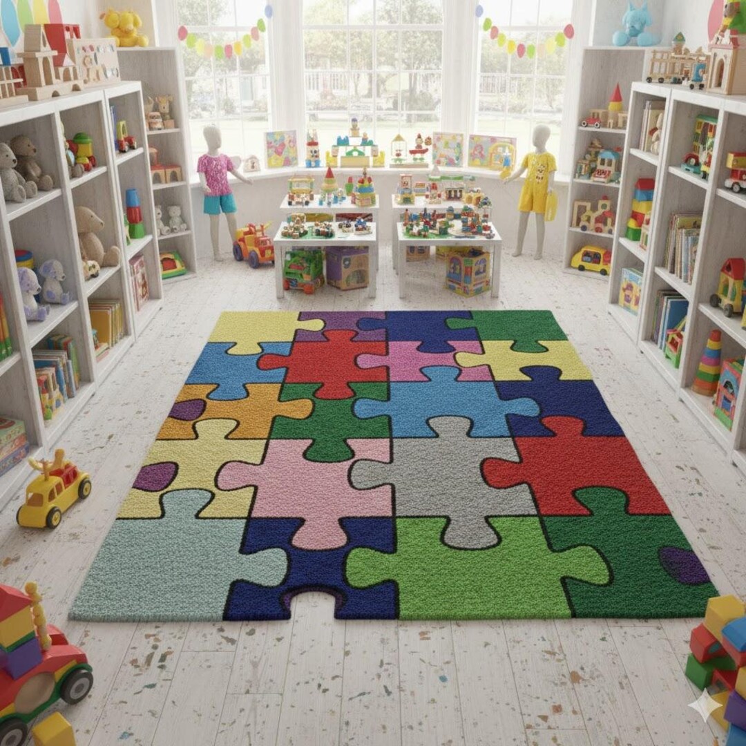 Colorful Nursery Rug - Puzzle, Autism Awareness Floor Mat, Educational ...