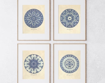 Blue French Patterned Plates Digital Download 11x14 Set of Four