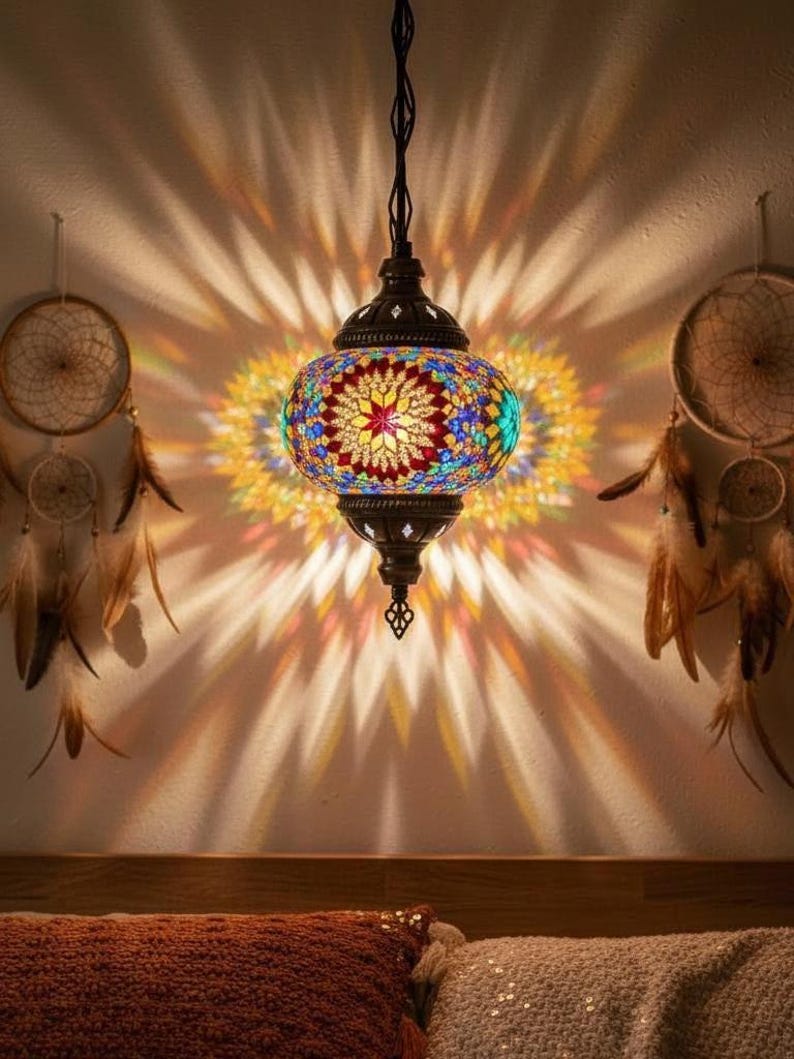 Lámpara de techo de mosaico turco marroquí exótico E27: lámpara clásica para el hogar, el bar y el hotel.
