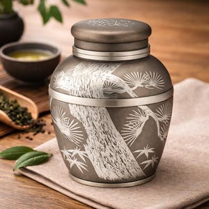 Metal Tea Caddy “Silver Pine” | Ibushi Finish Chazutsu | Traditional Craft of Japan | Handmade Storage Container | Kiribako Box (50g)
