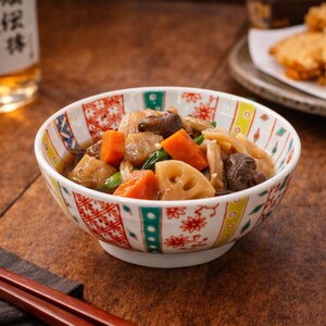 Cuenco pequeño de cerámica Kutani de 12 cm – Patrón Komon policromado pintado a mano Kikugata / Kobachi de porcelana japonesa / Apto para microondas y lavavajillas