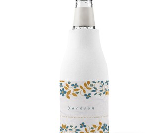 Personlig blommig dragkedja för flaskor | Anpassad namngiven dryckes-koozie | Blågul blommönster present till henne