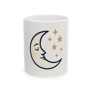 Sleeping Crescent Moon Stars Mug | Celestial Night Ceramic Coffee Cup