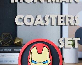 Juego de 5 posavasos con temática de Iron Man con soporte