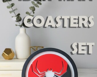 Juego de 5 posavasos con temática de Spider-man con soporte