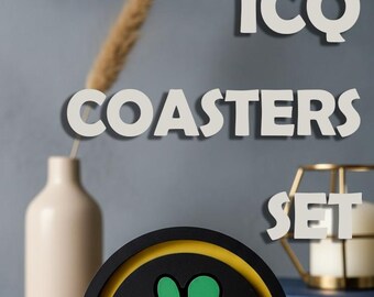 Juego de 5 posavasos con el logotipo de ICQ y soporte