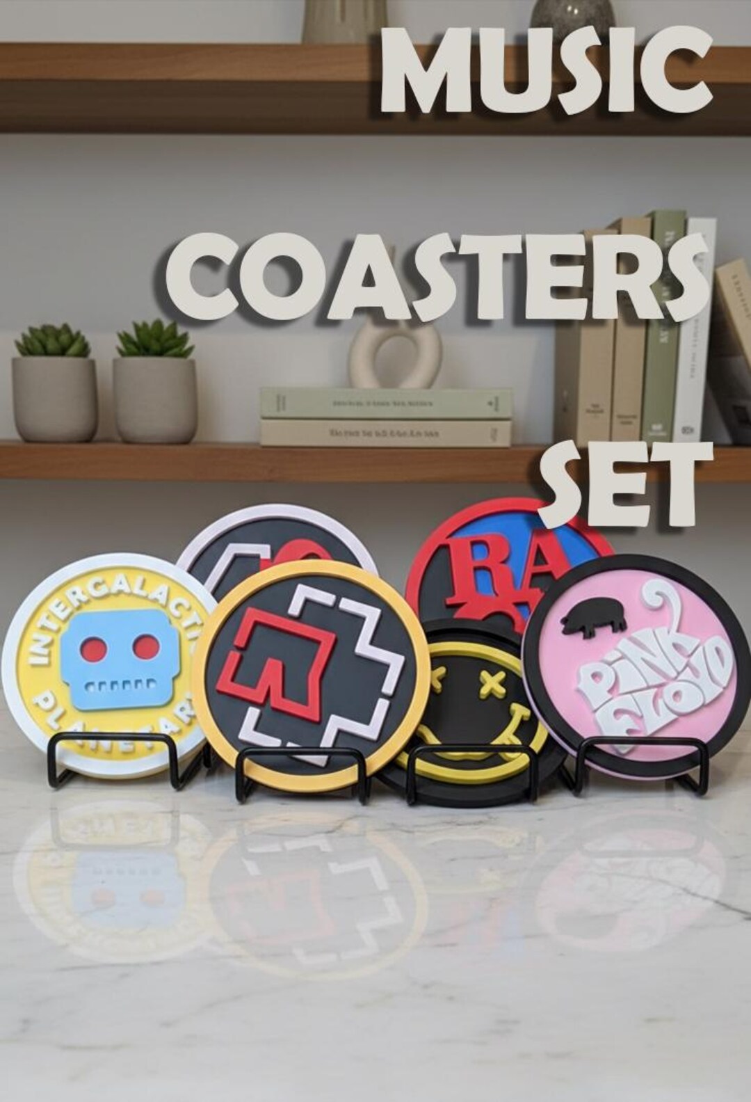 Set of 5 Music Themed Coasters With Holder - Etsy