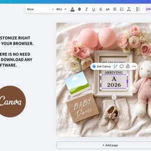 Gender announcement template, baby birth announcement template, girl announcement, editable Canva template, baby girl birth announcement
