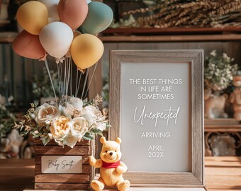 Baby Announcement Template, Editable Pregnancy Reveal, Bear Theme Baby Shower, Gender Neutral Canva Template, Digital Download
