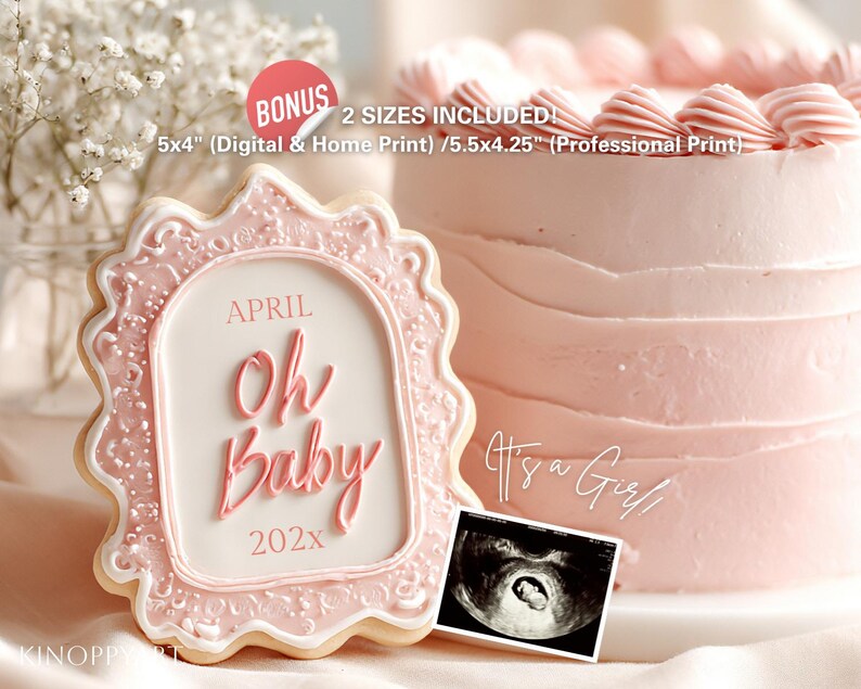 Gender announcement template, baby birth announcement template, girl announcement, editable Canva template, baby girl birth announcement