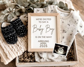 Pregnancy Announcement Template,Baby Announcement Template,Minimal Neutral Baby Reveal,Editable Canva Template,Photo Card, Digital Download