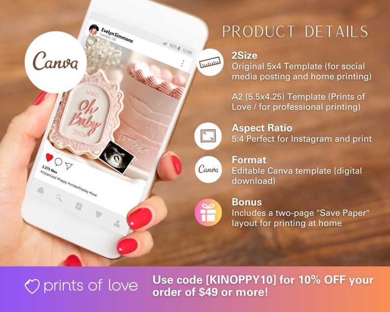 Gender announcement template, baby birth announcement template, girl announcement, editable Canva template, baby girl birth announcement