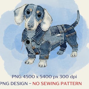 Denim dachshund fake applique clipart in patchwork style, premium PNG, for sublimation & DTF printing, no pattern