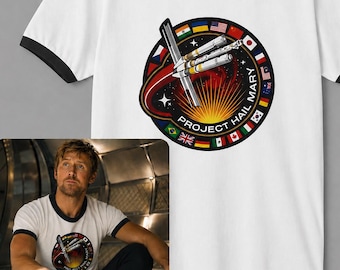 Project Hail Mary Ringer T-Shirt, Spaceship Mission Badge Tee, Sci-Fi Movie Fan Shirt, Ryland Grace Inspired Gift, Rocket Graphic Jersey