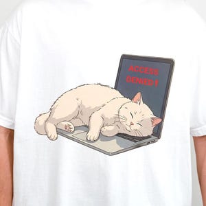 Access Denied Cat Shirt, Funny Cat Tee, Lazy Cat Laptop T-Shirt, Office Humor Gift, Programmer Gift, Sleeping Cat Shirt, Cat on Computer Tee