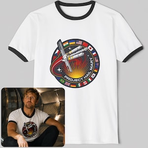 Project Hail Mary Ringer T-Shirt, Spaceship Mission Badge Tee, Sci-Fi Movie Fan Shirt, Ryland Grace Inspired Gift, Rocket Graphic Jersey
