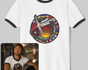 Project Hail Mary Ringer T-Shirt, Spaceship Mission Badge Tee, Sci-Fi Movie Fan Shirt, Ryland Grace Inspired Gift, Rocket Graphic Jersey