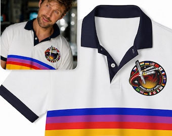 Project Hail Mary Polo Shirt, Retro Rainbow Space Mission Shirt, Dr Grace T-shirt, Ryan Gosling Jersey, Unisex Sci-Fi Trendy Polo, NASA Polo