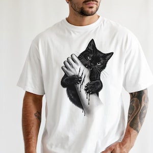 Black Cat Bite T-Shirt, Dark Humor Cat Shirt, Anxiety Cat Tee, Edgy Graphic Tee, Gothic Cat Shirt, Funny Cat Lover Gift, Unisex Cat Shirt