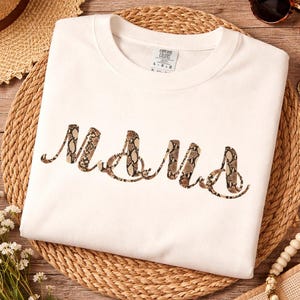 Comfort Colors® Snake Print Mama Shirt, Trendy Mom Tee, Gift for Mom, Neutral Aesthetic Shirt, Animal Print Mama Shirt, Mother's Day Gift