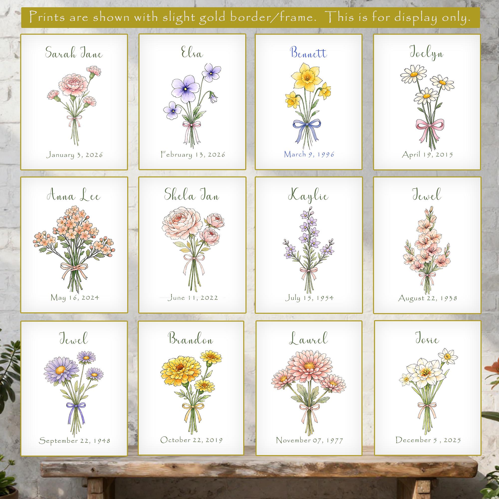 Personalized Birth Month Flower Bouquet Wall Art | Custom Floral Mother ...