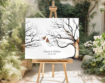 Custom Wedding Brown Tree Guestbook Alternative | Fingerprint Spring Wedding Shower | Rustic Butterfly Poster | Anniversary