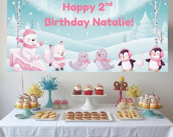 País de las Maravillas Invernal / Pancarta con Nombre Personalizado / Fondo para Fotos de Cumpleaños / Muchos Tamaños Disponibles