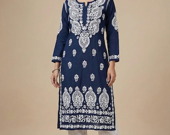 Women’s Rayon Chikankari Kurti Pant Set, Lucknowi Hand Embroidered Outfit