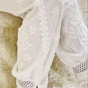 Hand embroidered white cotton afghani salwar pants for women ethnic wear