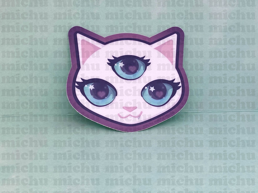 3 Eyed Cat Vinyl Sticker, Kawaii, Creepy Cute for Laptop, Water Bottle