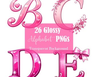 26 felroze alfabet, png-bestand | Coquette fuchsia belettering illustraties | Commercieel gebruik | Transparante achtergrond