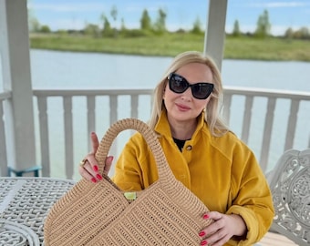 Handmade Crochet Raffia Handbag, Lightweight Summer Bag