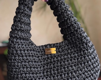 Crochet hobo bag, handmade bag, black color, stylish gift for a girl