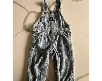 Vtg OSHKOSH BABY Daisy Floral B'GOSH 12 M Overalls Bib Denim VestBak Blue Lined