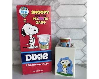 Dispensador de vasos de papel Dixie de Snoopy de Peanuts, estilo vintage de los años 80, con 187 vasos.