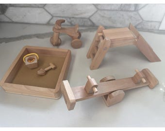 Calico Critters Epoch Playset Slide Teeter Toter Sandbox Shovel Bucket Tricycle