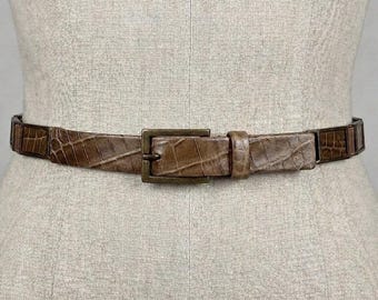 Vintage Suzi Roher-riem dames grote bruine leren metalen schakels rekbaar