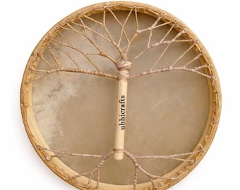 Tree of Life Shamanic Drum – Natural Buffalo Hide, Deep Sound Healing, Handmade with Beater