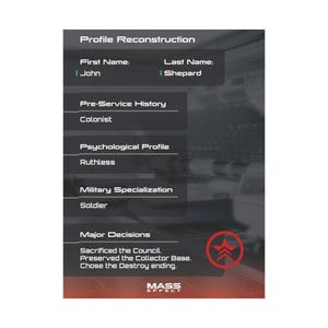 Mass Effect Poster - Custom Renegade Character Profile | Matte Wall Art