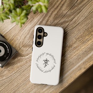 Lord of the Rings White Phone Case - The One Ring Script with Tolkien Logo | iPhone 17/16 and Samsung Galaxy 26/25/24