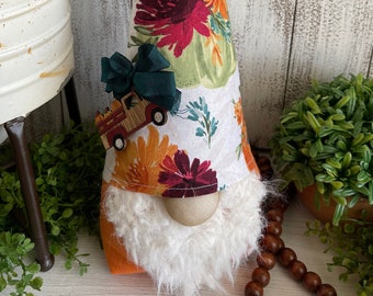 Fall Thanksgiving Gnome - decor tiered tray kitchen shelf sitter floral autumn pie Turkey pumpkin thankful blessed sunflowers teal truck