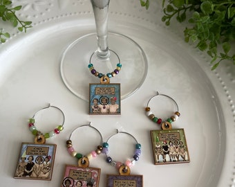 Wine glass charms Set of 5 - Friendship Party favor hostess gift place settings event decor sassy diva funny girlfriend hostess housewarming