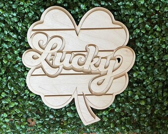 St. Patrick's Day DIY wood sign -  Lucky unfinished cut out door hanger wall decor craft supply sign kit blanks round wreath sign